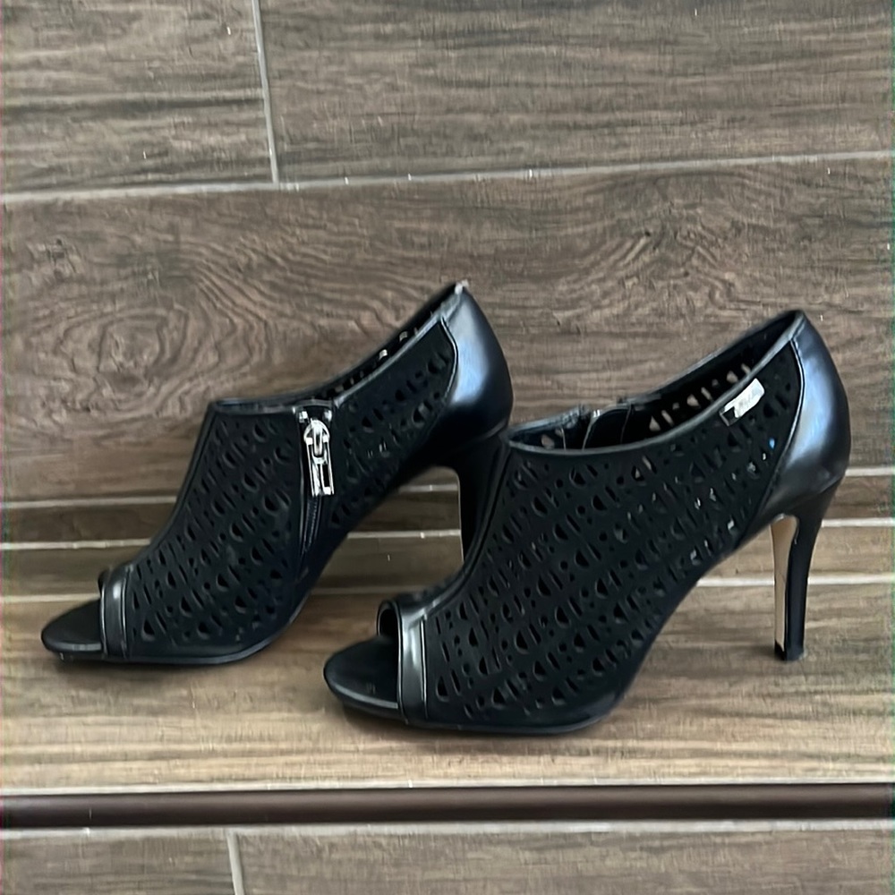 Calvin Klein black peep toe with cut out design, shoe boot